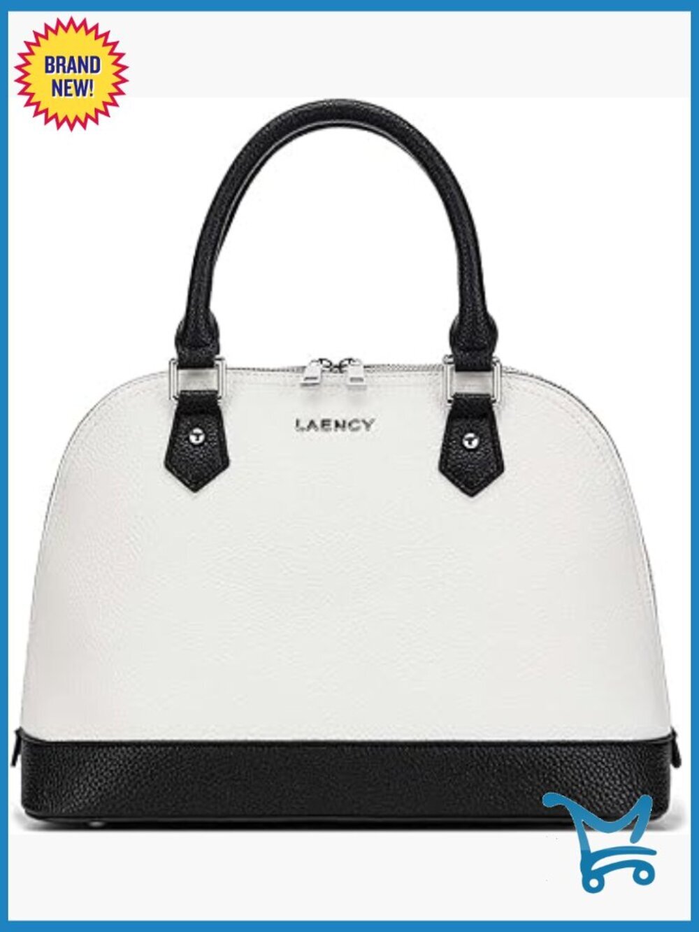 White Faux Leather Satchel with Top Handle and Shoulder Strap